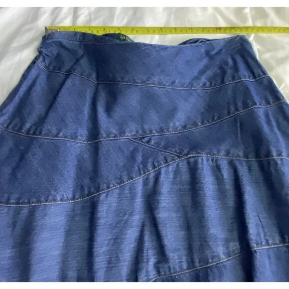Vintage LRL Ralph Lauren Denim Sz 10 Midi Skirt Aline Patchwork Western Cottage - Picture 4 of 10